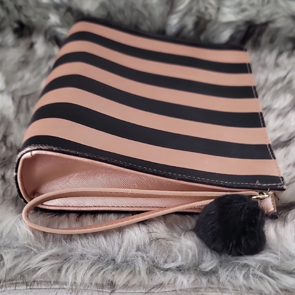 Betsey Johnson Black and Gold Striped Clutch with Heart Accent - Picture 3 of 11
